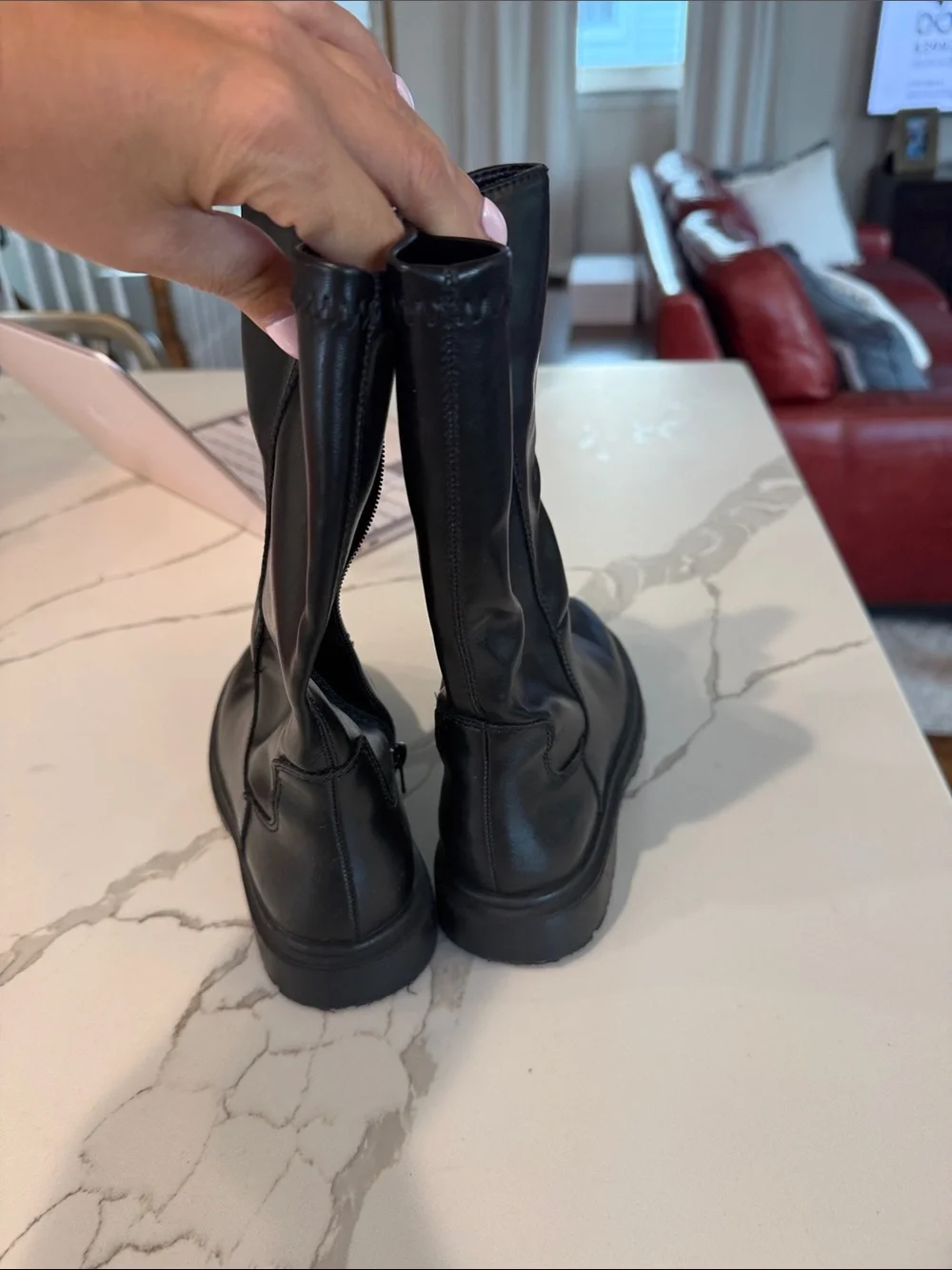 Kids Black Faux Leather Riding Boots